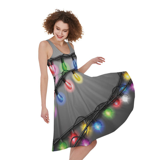 Christmas Holiday Lights Print Women's Sleeveless Dress