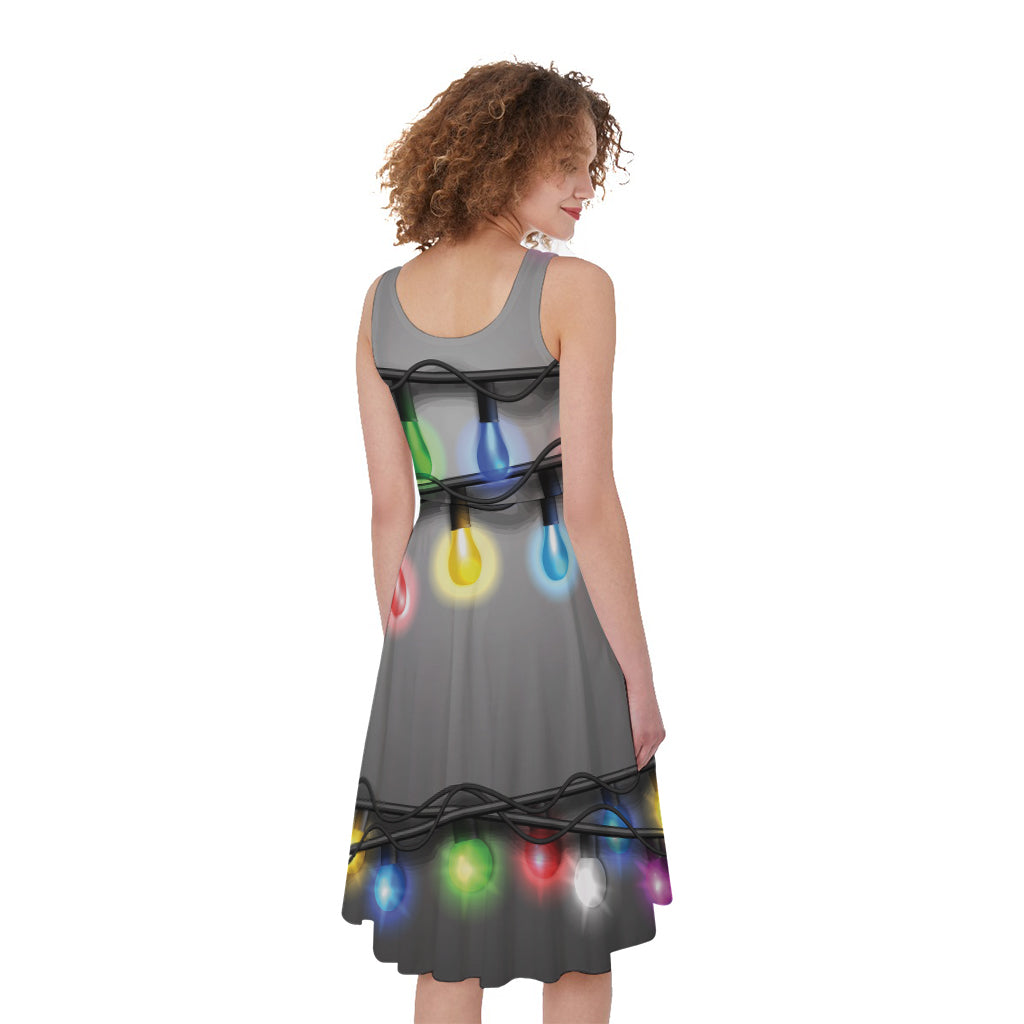 Christmas Holiday Lights Print Women's Sleeveless Dress
