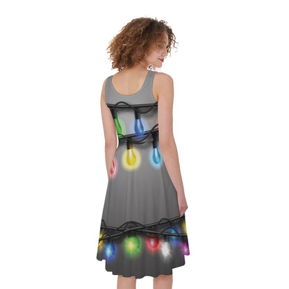 Christmas Holiday Lights Print Women's Sleeveless Dress