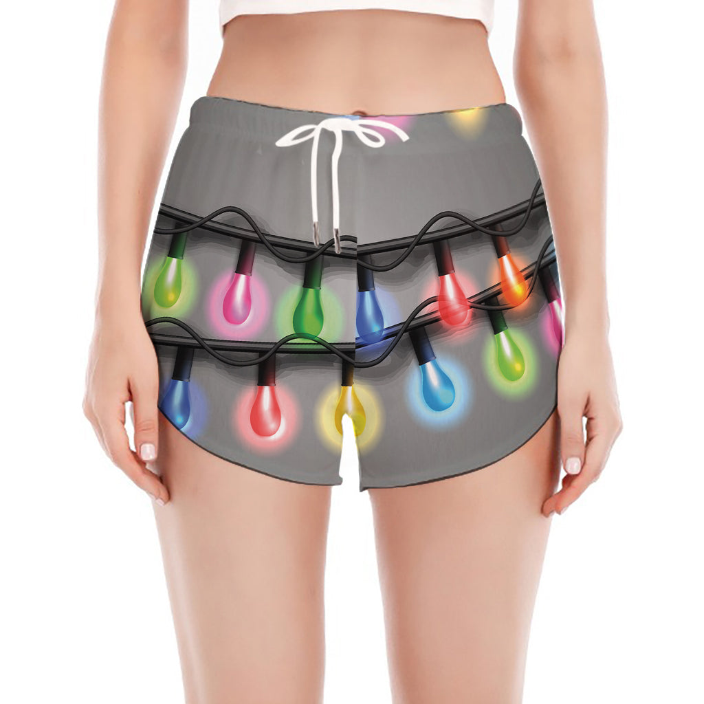 Christmas Holiday Lights Print Women's Split Running Shorts