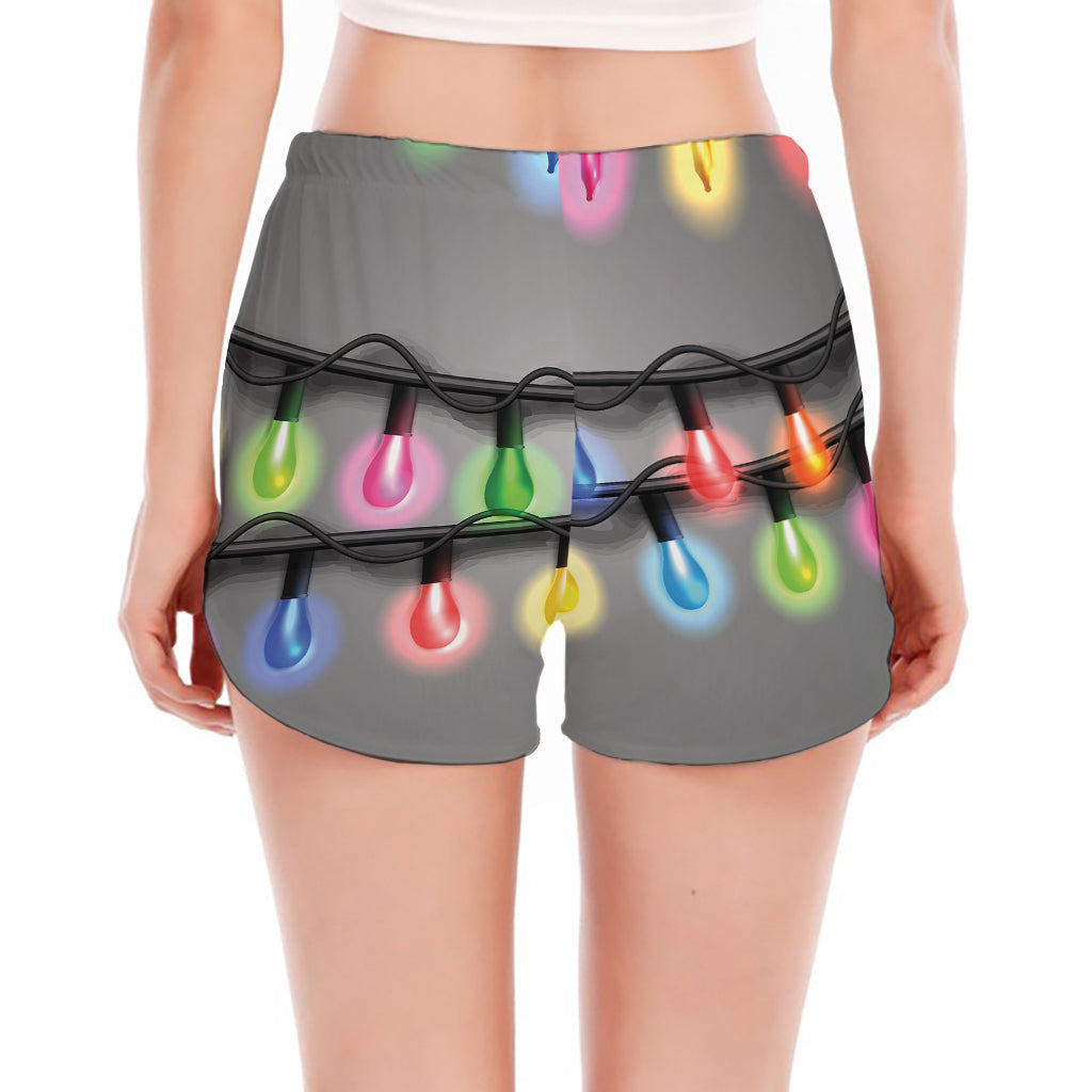 Christmas Holiday Lights Print Women's Split Running Shorts