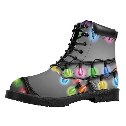 Christmas Holiday Lights Print Work Boots