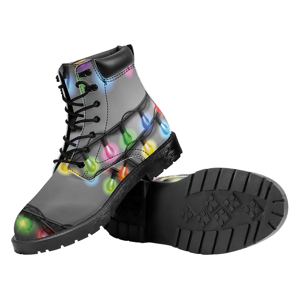 Christmas Holiday Lights Print Work Boots