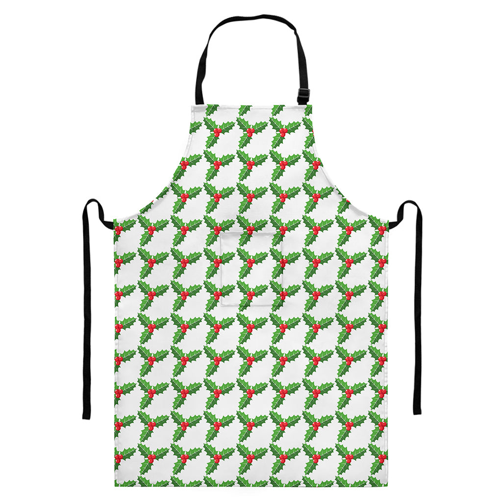 Christmas Holly Berry Pattern Print Bib Apron With Pocket