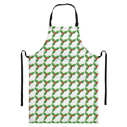Christmas Holly Berry Pattern Print Bib Apron With Pocket