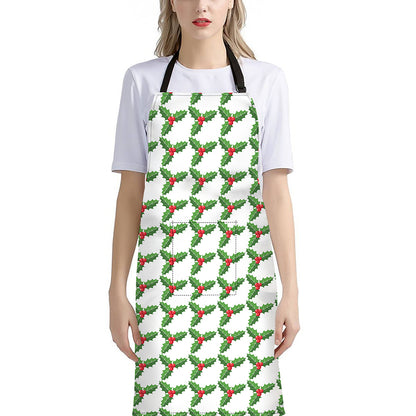 Christmas Holly Berry Pattern Print Bib Apron With Pocket