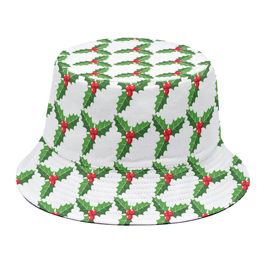 Christmas Holly Berry Pattern Print Bucket Hat