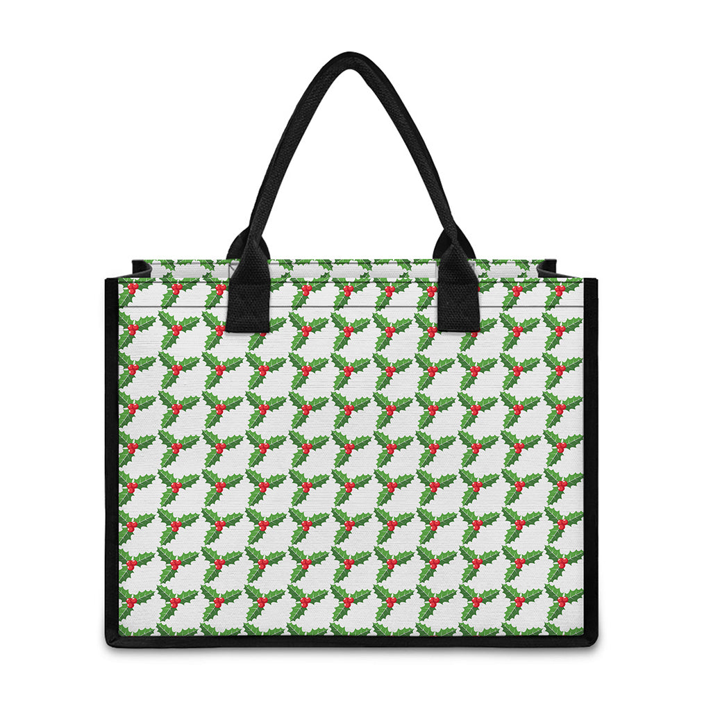 Christmas Holly Berry Pattern Print Canvas Tote Bag