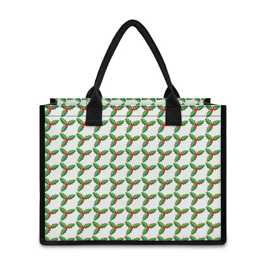 Christmas Holly Berry Pattern Print Canvas Tote Bag