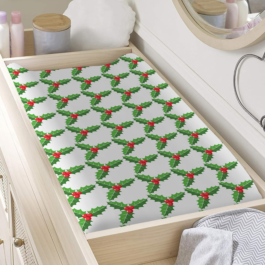 Christmas Holly Berry Pattern Print Changing Pad Cover