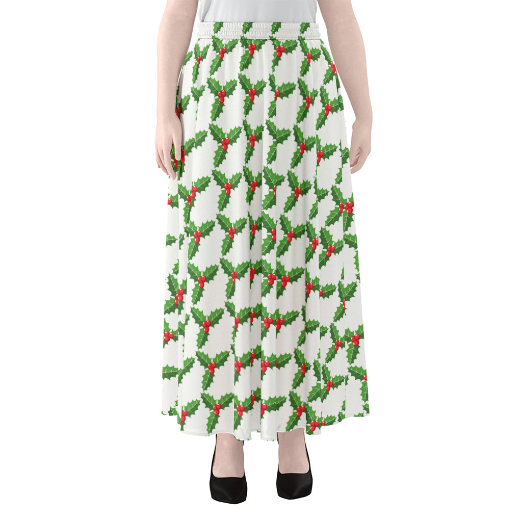 Christmas Holly Berry Pattern Print Chiffon Maxi Skirt