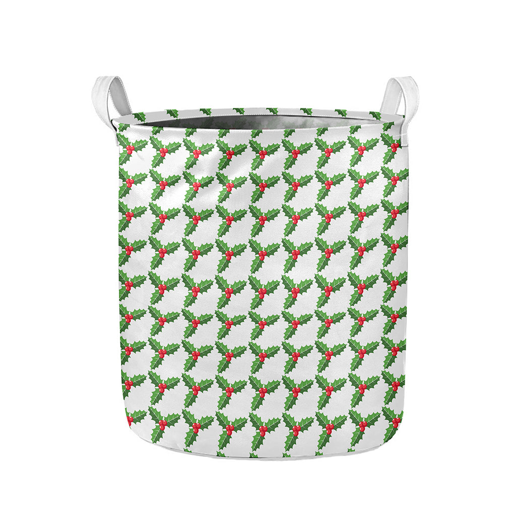 Christmas Holly Berry Pattern Print Collapsible Laundry Basket