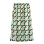 Christmas Holly Berry Pattern Print Cotton Front Slit Maxi Skirt