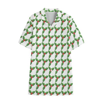 Christmas Holly Berry Pattern Print Cotton Hawaiian Shirt