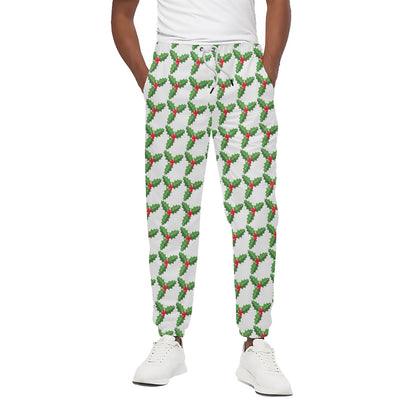Christmas Holly Berry Pattern Print Cotton Pants