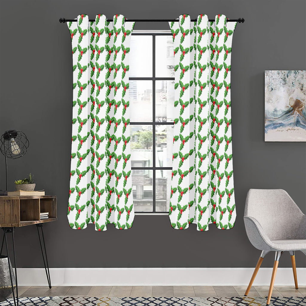 Christmas Holly Berry Pattern Print Curtain