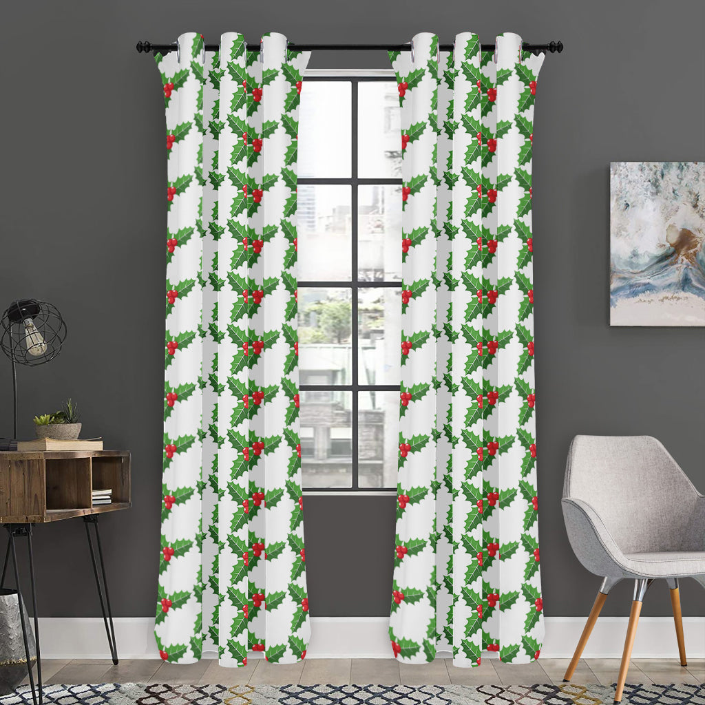 Christmas Holly Berry Pattern Print Curtain
