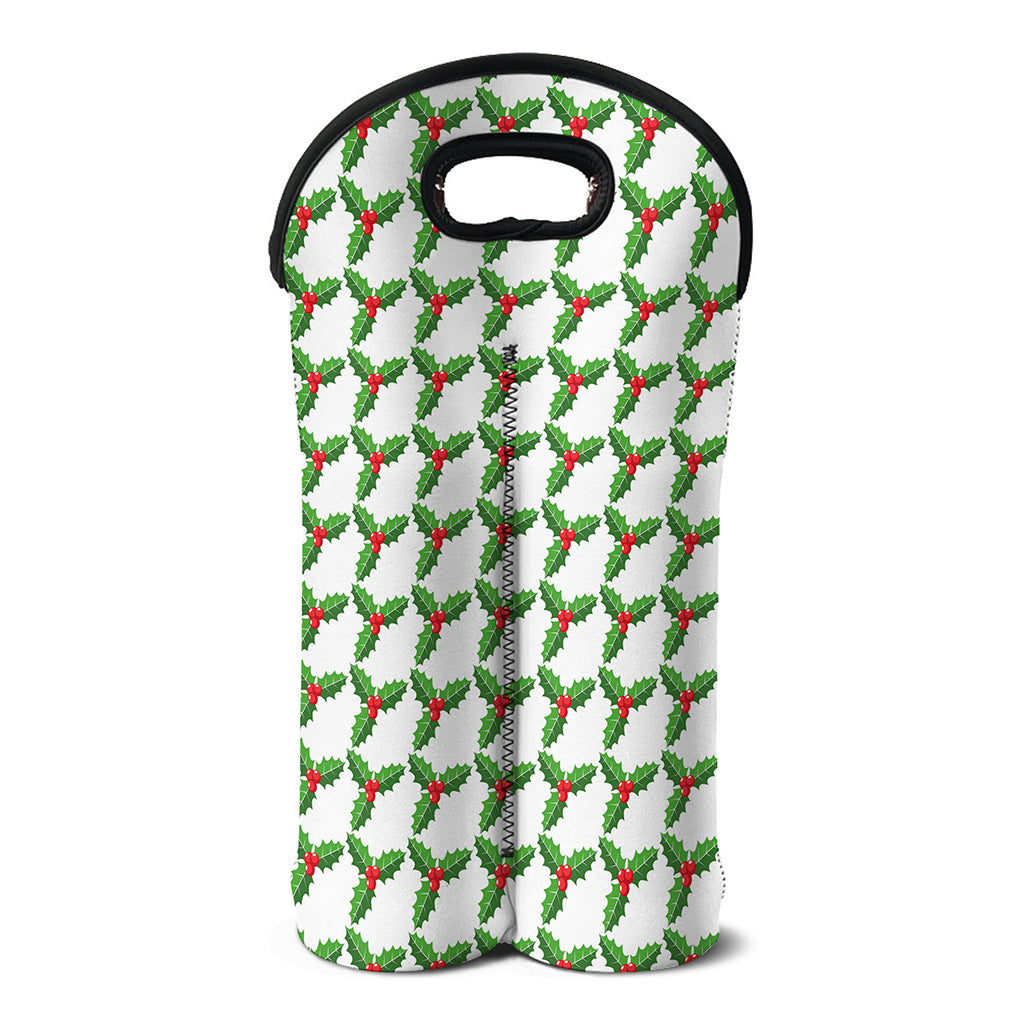Christmas Holly Berry Pattern Print Double Neoprene Wine Tote