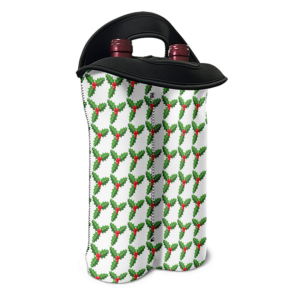 Christmas Holly Berry Pattern Print Double Neoprene Wine Tote