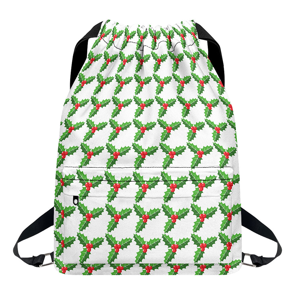 Christmas Holly Berry Pattern Print Drawstring Backpack
