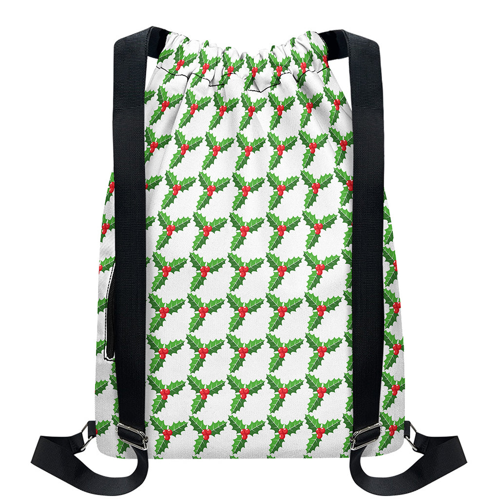 Christmas Holly Berry Pattern Print Drawstring Backpack