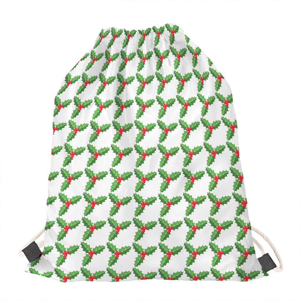 Christmas Holly Berry Pattern Print Drawstring Bag