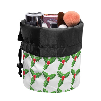 Christmas Holly Berry Pattern Print Drawstring Makeup Bag
