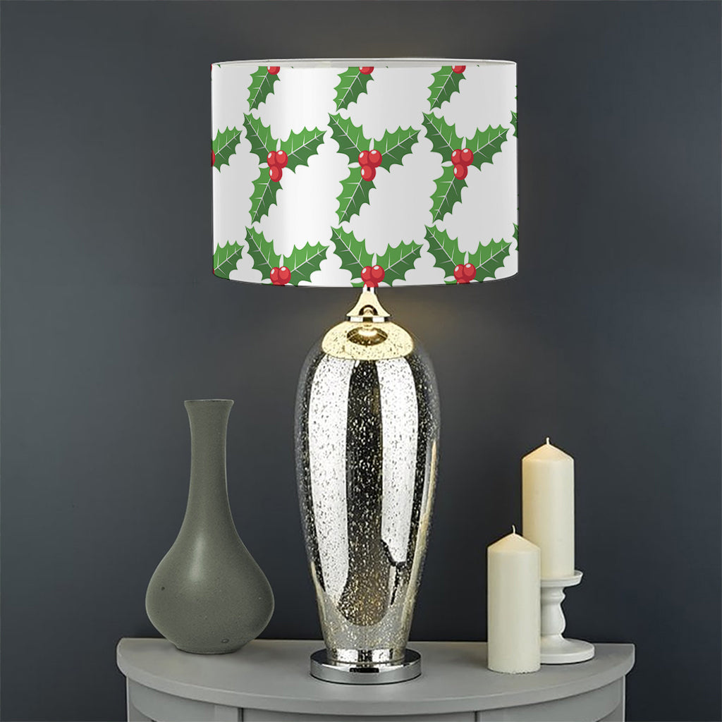 Christmas Holly Berry Pattern Print Drum Lamp Shade