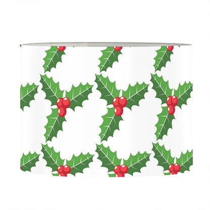Christmas Holly Berry Pattern Print Drum Lamp Shade