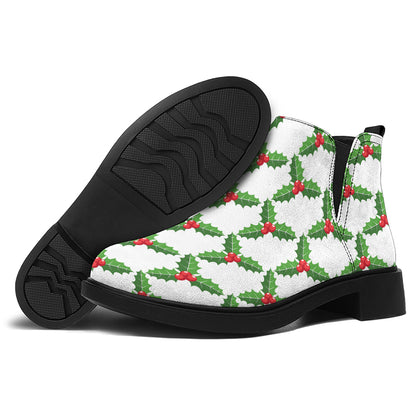 Christmas Holly Berry Pattern Print Flat Ankle Boots