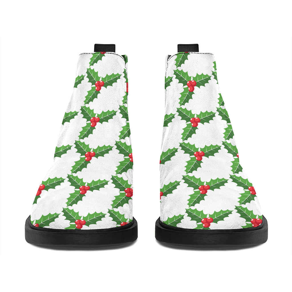 Christmas Holly Berry Pattern Print Flat Ankle Boots
