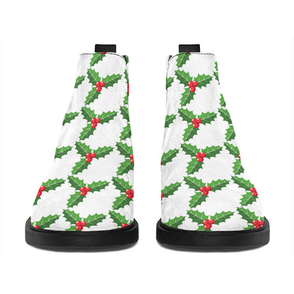 Christmas Holly Berry Pattern Print Flat Ankle Boots
