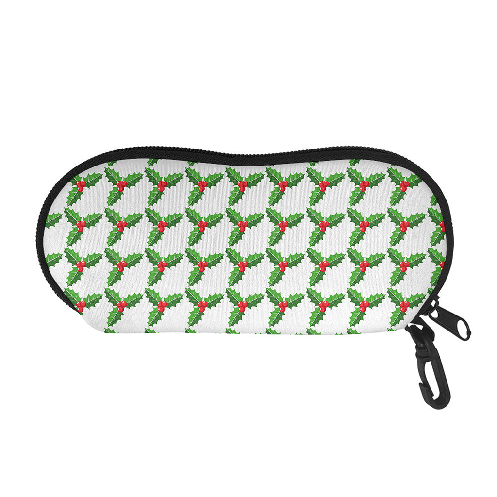 Christmas Holly Berry Pattern Print Glasses Case