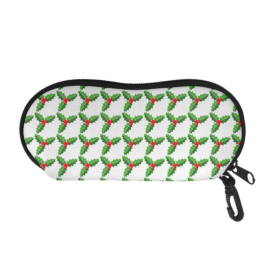 Christmas Holly Berry Pattern Print Glasses Case