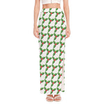 Christmas Holly Berry Pattern Print High Slit Maxi Skirt