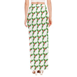 Christmas Holly Berry Pattern Print High Slit Maxi Skirt