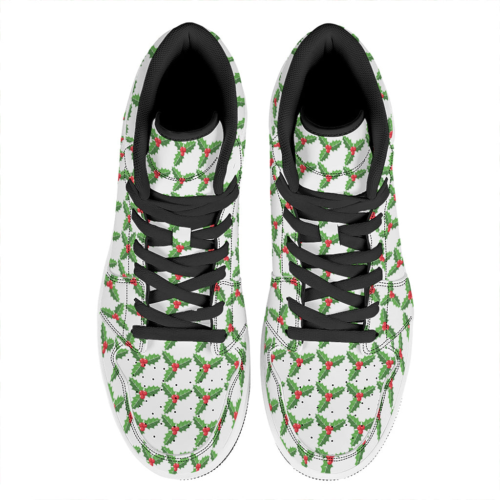 Christmas Holly Berry Pattern Print High Top Leather Sneakers
