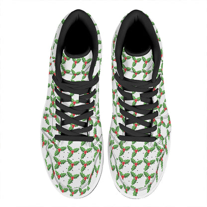 Christmas Holly Berry Pattern Print High Top Leather Sneakers