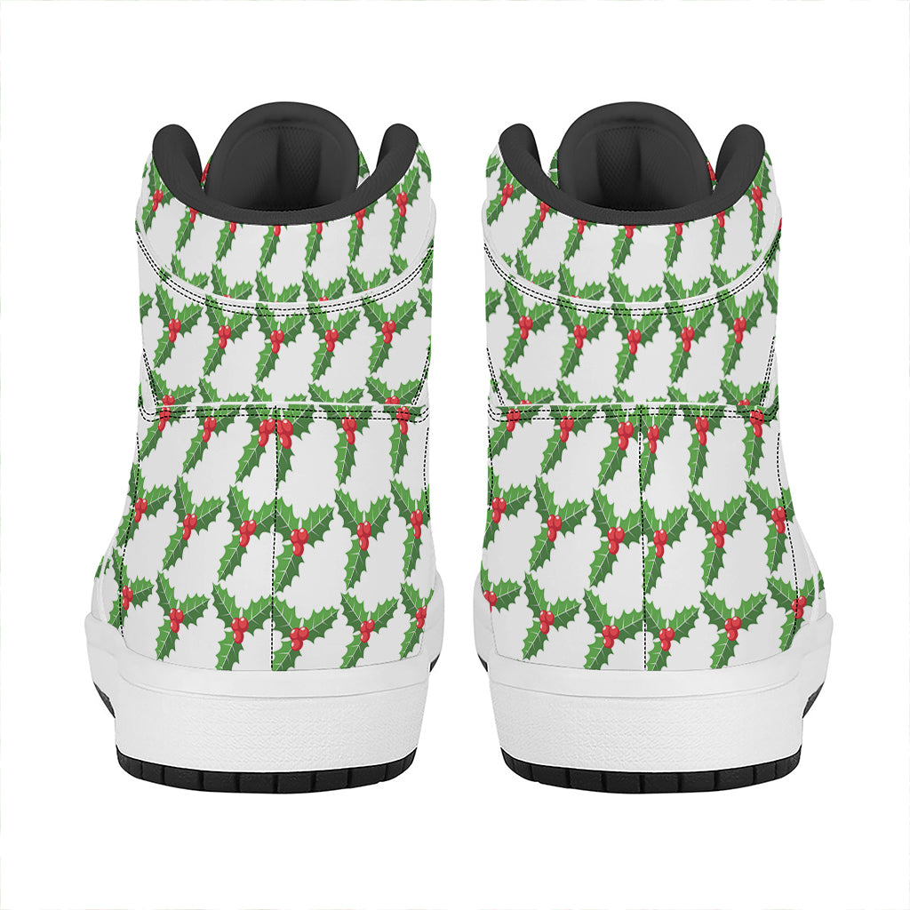 Christmas Holly Berry Pattern Print High Top Leather Sneakers