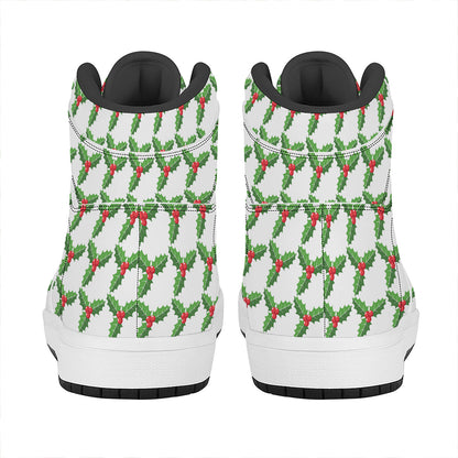 Christmas Holly Berry Pattern Print High Top Leather Sneakers