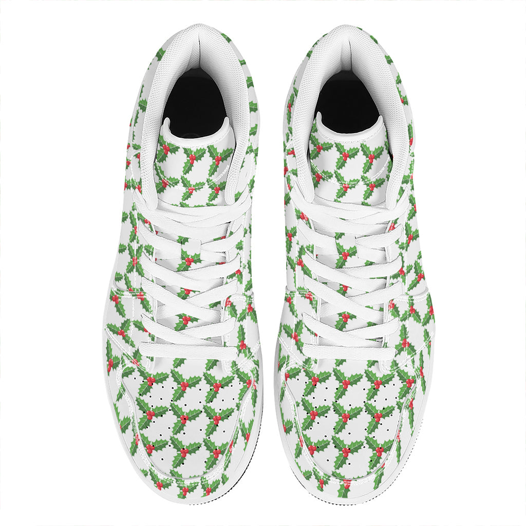 Christmas Holly Berry Pattern Print High Top Leather Sneakers