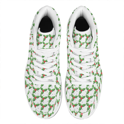 Christmas Holly Berry Pattern Print High Top Leather Sneakers