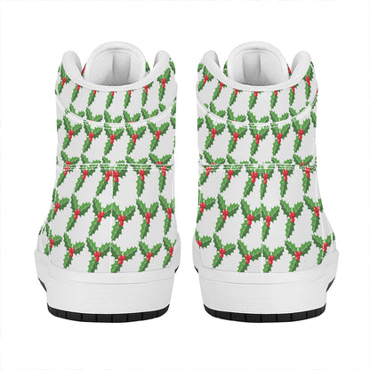 Christmas Holly Berry Pattern Print High Top Leather Sneakers