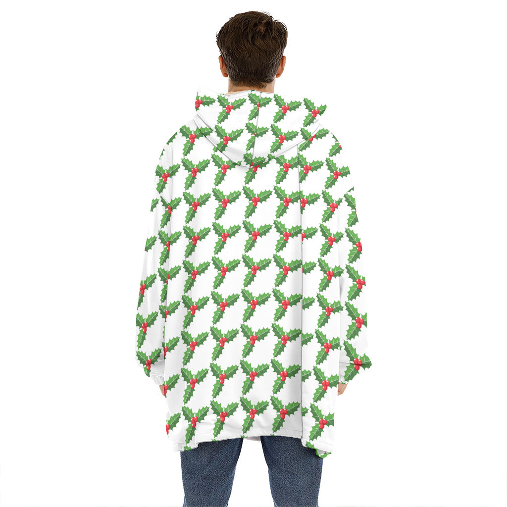 Christmas Holly Berry Pattern Print Hoodie Blanket