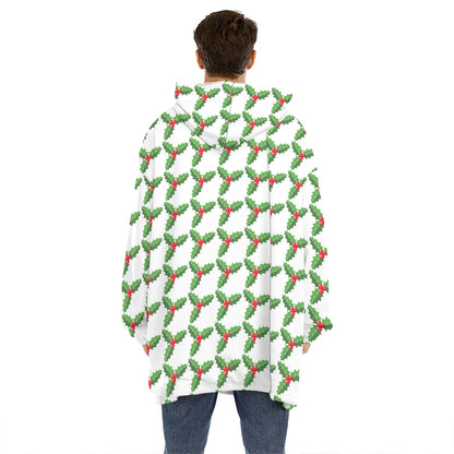Christmas Holly Berry Pattern Print Hoodie Blanket