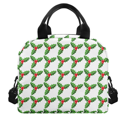 Christmas Holly Berry Pattern Print Insulated Lunch Bag
