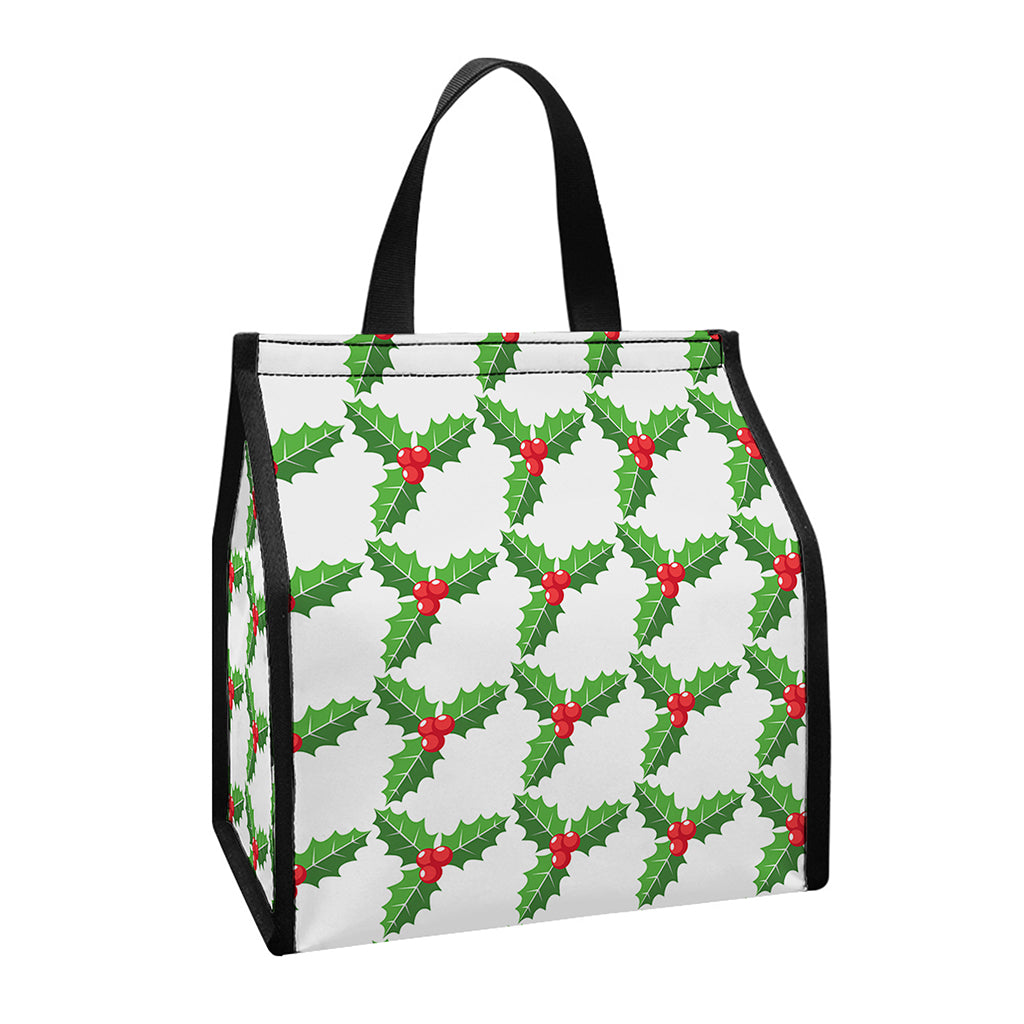 Christmas Holly Berry Pattern Print Insulated Lunch Tote