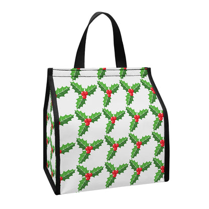 Christmas Holly Berry Pattern Print Insulated Lunch Tote