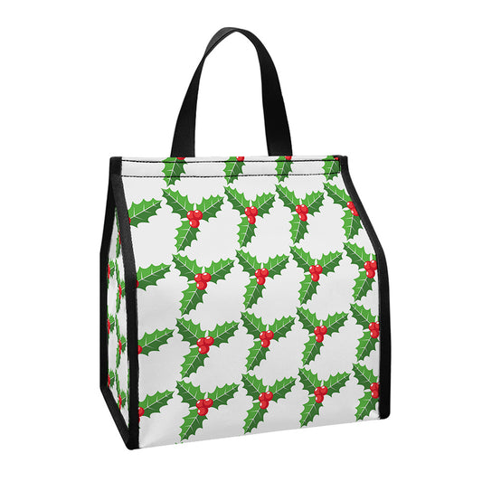 Christmas Holly Berry Pattern Print Insulated Lunch Tote
