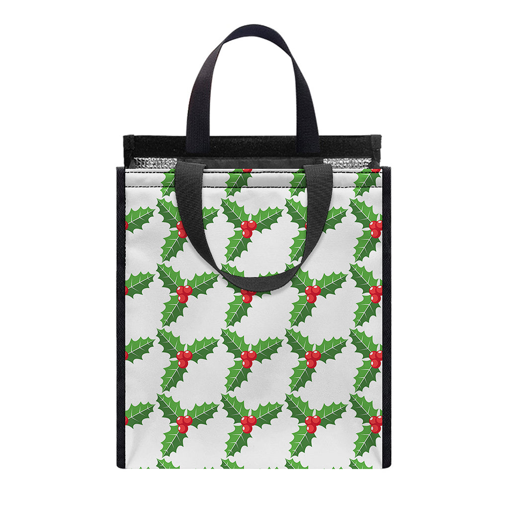 Christmas Holly Berry Pattern Print Insulated Lunch Tote